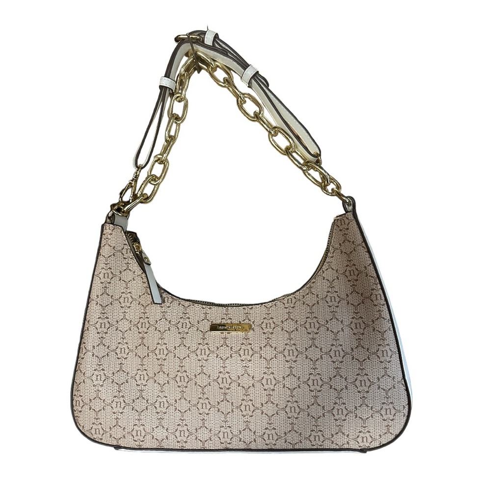 Nanette Lepore Francisca Short Shoulder Bag With Chain Strap Almond Color Logo